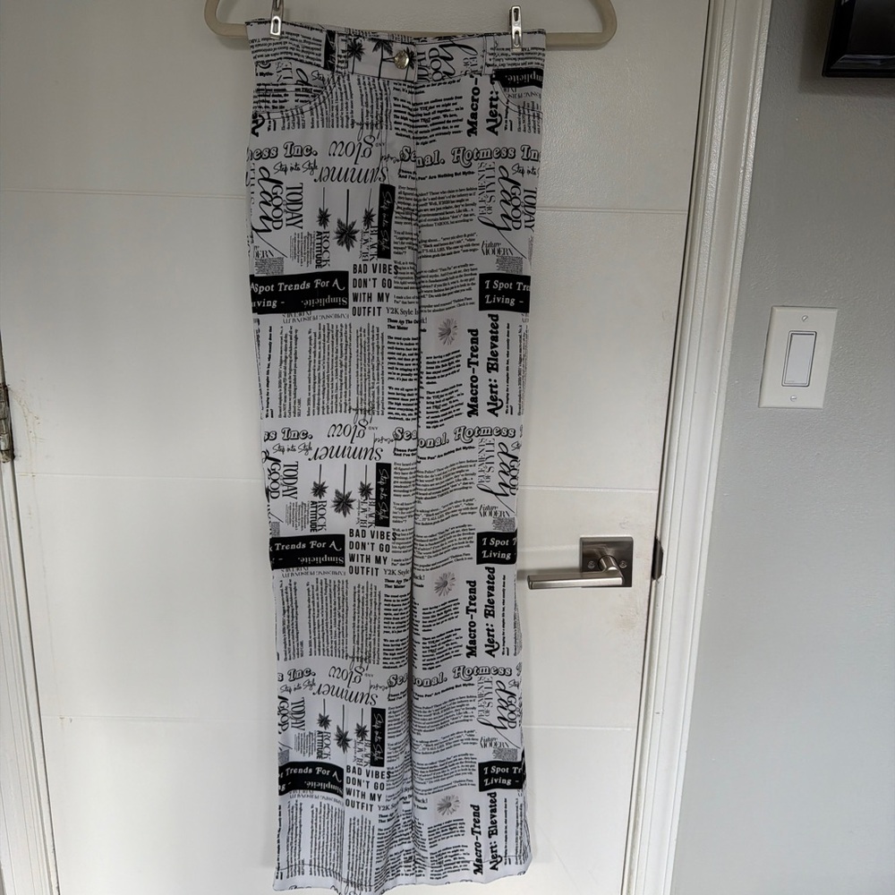 Black and White Newspaper Print Pants